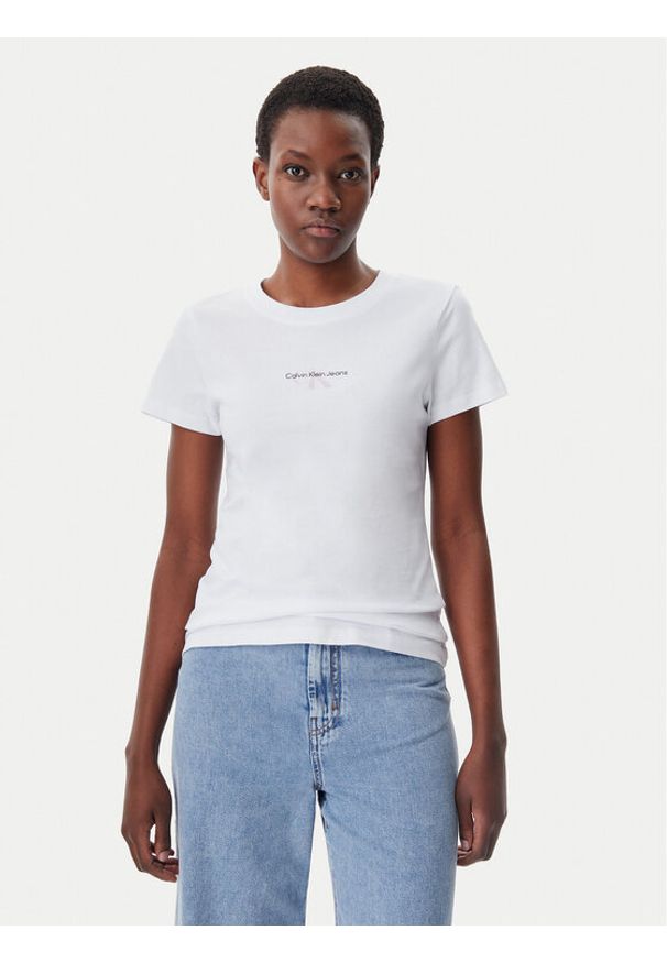 Calvin Klein Jeans T-Shirt Gradient Monologo J20J225252 Biały Slim Fit. Kolor: biały. Materiał: bawełna. Wzór: gradientowy
