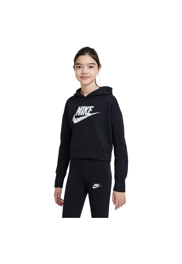 Bluza dla dziewcząt Nike Sportswear Crop Hooded DC9763. Typ kołnierza: kaptur. Materiał: dzianina, poliester, bawełna, dresówka