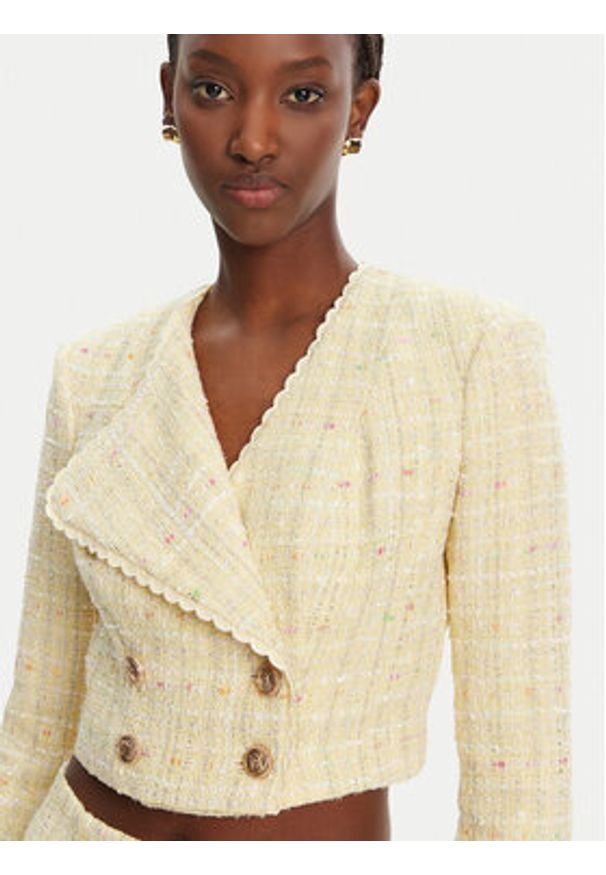 Elisabetta Franchi Marynarka GI-160-52E2-V600 Żółty Regular Fit. Kolor: żółty. Materiał: bawełna
