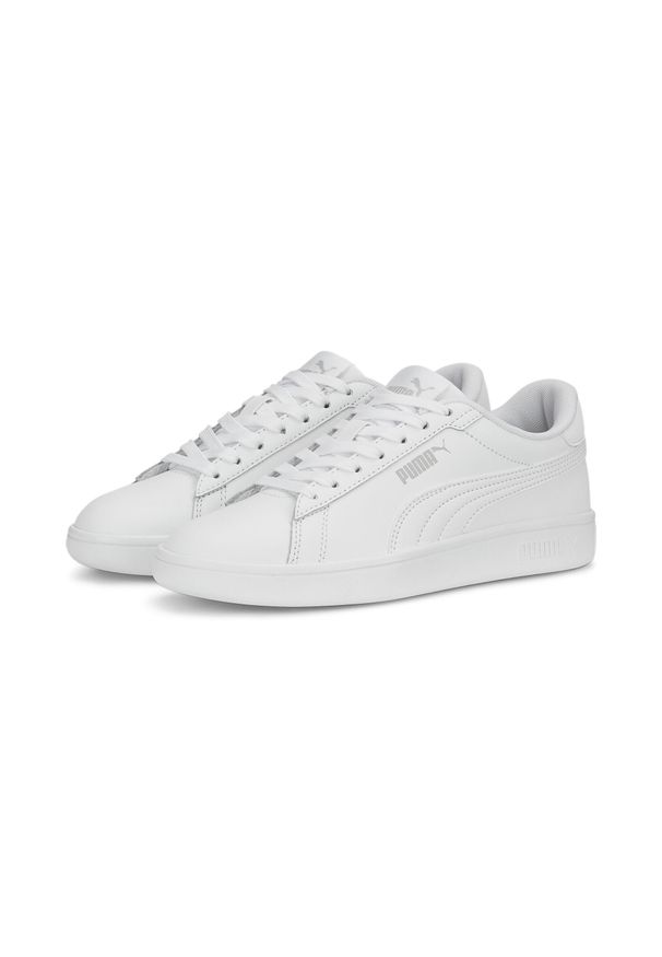 Puma - Młodzieżowe skórzane sneakersy Smash 3.0 PUMA White Cool Light Gray. Kolor: wielokolorowy, szary, biały. Materiał: skóra