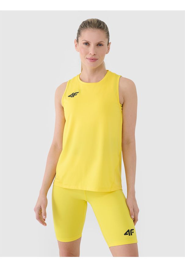 4f - 4F Top treningowy szybkoschnący damski - żółty M. Kolor: żółty. Materiał: dzianina, elastan, włókno, syntetyk, materiał. Wzór: gładki, jednolity, ze splotem. Sport: fitness
