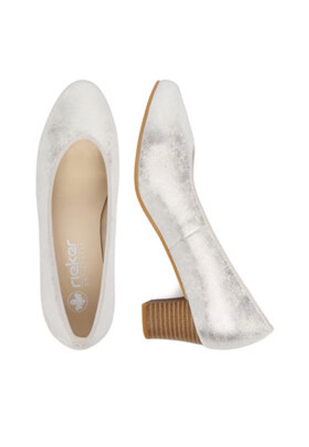 Rieker Czółenka 44650-90 Srebrny. Kolor: srebrny. Materiał: materiał