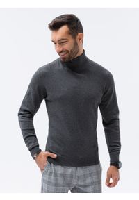 Ombre Clothing - Sweter męski z golfem E179 - szary melanż - XXL. Typ kołnierza: golf. Kolor: szary. Materiał: wiskoza, nylon. Wzór: melanż
