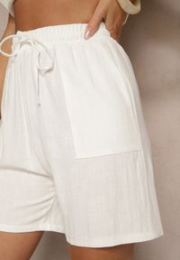 Renee - Białe Wiskozowe Szorty Bermudy High Waist z Lnem Dorotella. Okazja: na co dzień, na spacer. Stan: podwyższony. Kolor: biały. Materiał: len, wiskoza. Styl: elegancki, casual