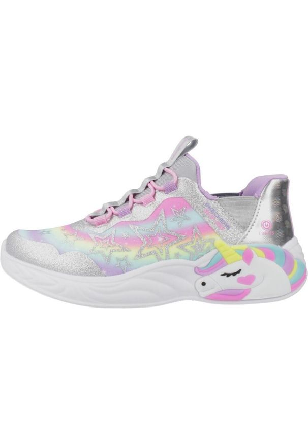 skechers - Kapcie SKECHERS UNICORN DREAMS Srebrny. Kolor: szary, wielokolorowy. Materiał: syntetyk, tkanina. Model: Skechers Sport. Sport: turystyka piesza