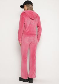 Born2be - Różowy Welurowy Komplet Dresowy z Cyrkoniową Aplikacją Bluza i Spodnie Mitene. Kolor: różowy. Materiał: welur, dresówka. Wzór: aplikacja. Sport: turystyka piesza #3
