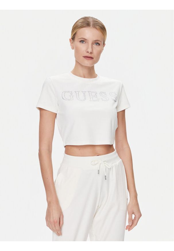 Guess T-Shirt V3BI01 KBXI2 Écru Boxy Fit. Materiał: syntetyk