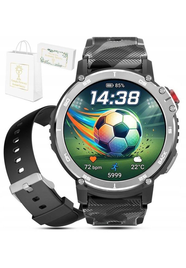 Smartwatch Rubicon Zegarek dziecięcy na Komunię SMARTWATCH RNCF08 srebrny moro militarny / 2 paski. Rodzaj zegarka: smartwatch. Kolor: srebrny. Styl: militarny