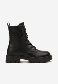 Renee - Czarne Botki Typu Workery Zdobione Aplikacją przy Cholewce Nalarelle. Okazja: na co dzień. Kolor: czarny. Materiał: jeans, skóra, dzianina. Szerokość cholewki: normalna. Wzór: aplikacja. Styl: casual, elegancki #5