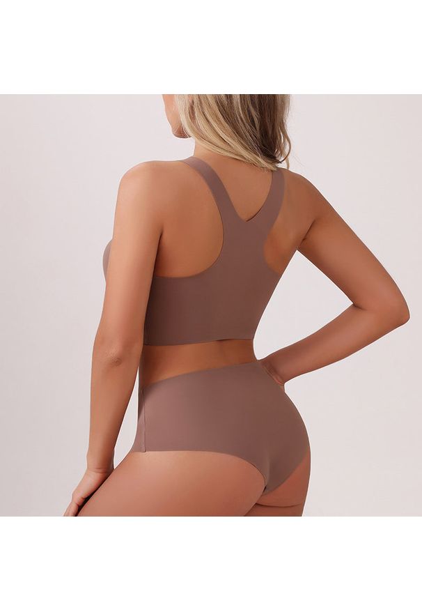Intica - Komplet sportowy z usztywnianym topem dla aktywnych Lizet. Kolor: brązowy. Materiał: skóra, materiał