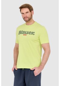 Blauer USA - BLAUER Zielony męski t-shirt z dużym logo, Rozmiar XL. Kolor: zielony