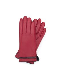 Wittchen - Damskie rękawiczki skórzane z obszyciem w kłos czerwone. Kolor: czerwony. Materiał: skóra. Styl: elegancki
