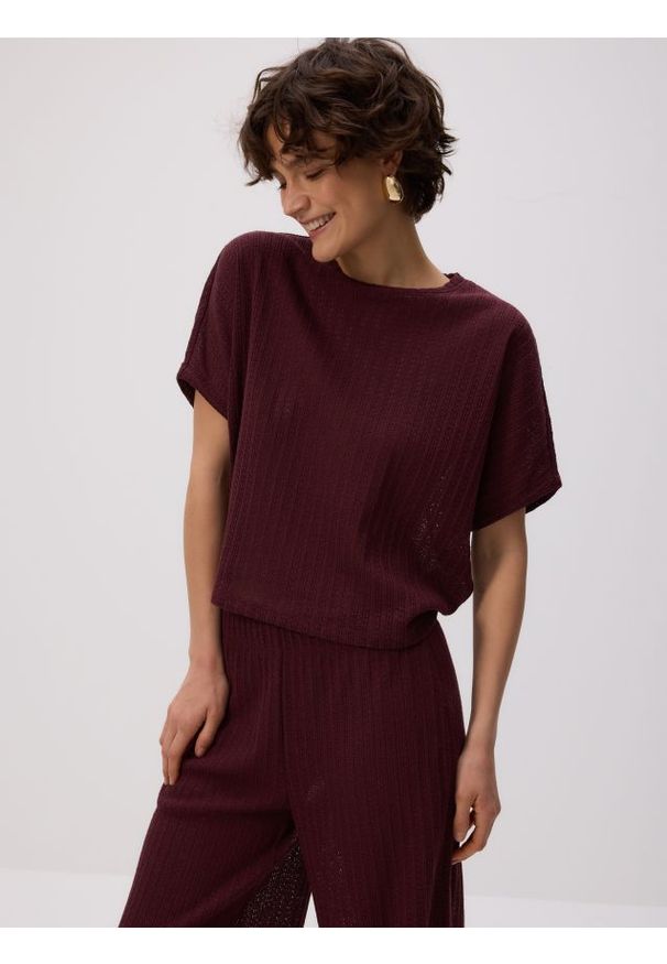 Reserved - Bluzka z luźnymi rękawami - bordowy. Kolor: czerwony. Materiał: dzianina