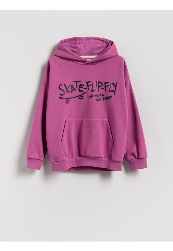 Reserved - Bawełniana bluza z kapturem - fioletowy. Typ kołnierza: kaptur. Kolor: fioletowy. Materiał: bawełna