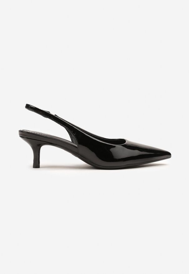 Renee - Czarne Czółenka Slingback Vices z Lakierowanym Połyskiem na Kaczuszce Sonwena. Okazja: na co dzień. Nosek buta: szpiczasty. Zapięcie: pasek. Kolor: czarny. Materiał: lakier. Obcas: na szpilce. Styl: elegancki, klasyczny, casual. Wysokość obcasa: średni