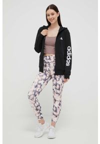 Adidas - adidas bluza bawełniana damska kolor czarny z kapturem z nadrukiem. Typ kołnierza: kaptur. Kolor: czarny. Materiał: bawełna. Wzór: nadruk #3
