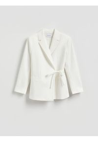 Reserved - Marynarka z wiązaniem - biały. Kolor: biały. Materiał: wiskoza, tkanina