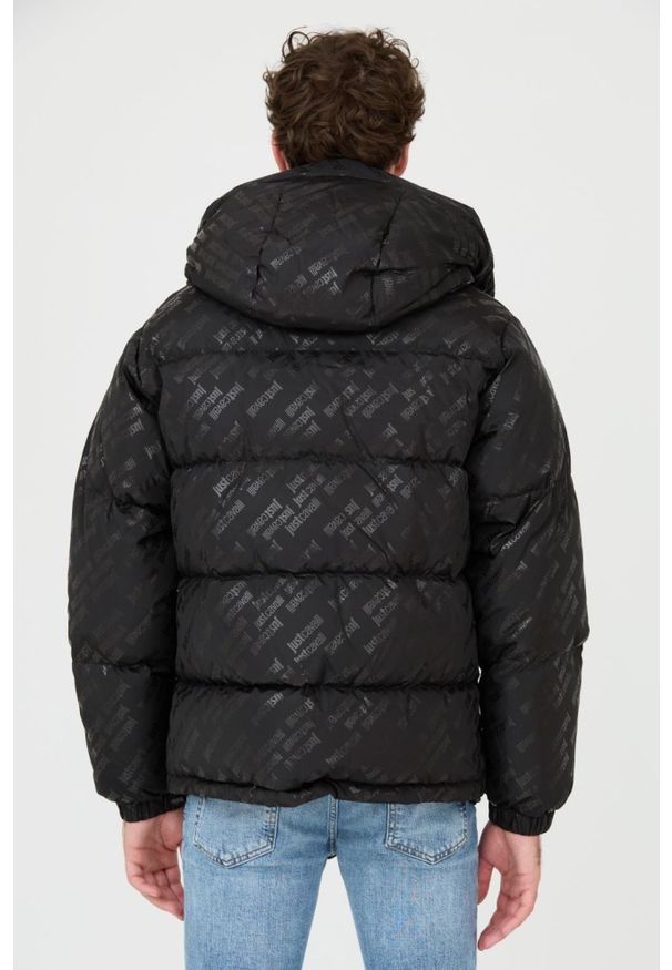 Just Cavalli - JUST CAVALLI Czarna męska kurtka R Print Logo, Rozmiar 50. Kolor: czarny. Wzór: nadruk