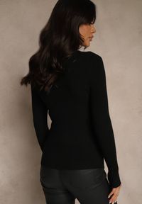 Renee - Czarny Sweter z Bawełną z Prążkowanej Dzianiny Reisaria. Okazja: na co dzień. Kolor: czarny. Materiał: dzianina, bawełna, prążkowany. Styl: casual, klasyczny #5