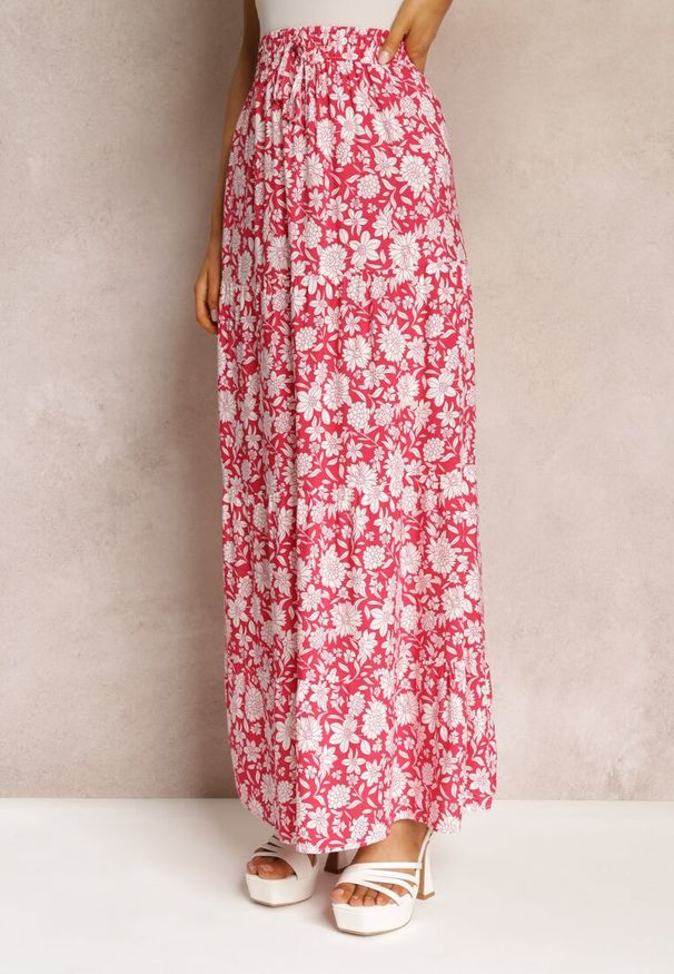 Renee - Czerwona Bawełniana Spódnica Maxi w Kwiaty Eile. Kolor: czerwony. Materiał: bawełna. Wzór: kwiaty