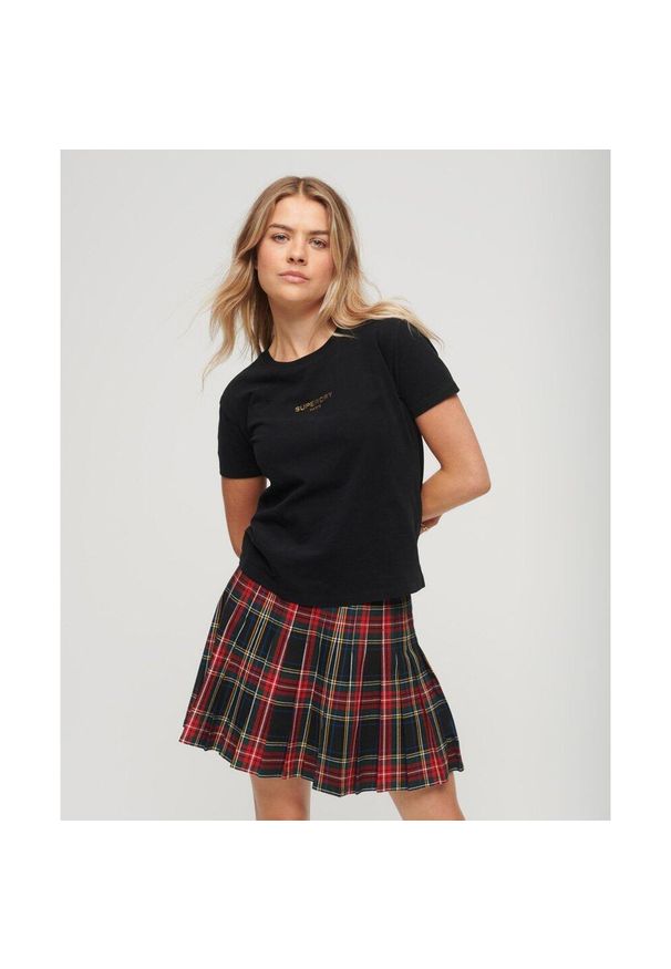Superdry - Luksusowa, dopasowana krótka koszulka sportowa z logo. Kolor: czarny. Długość: krótkie