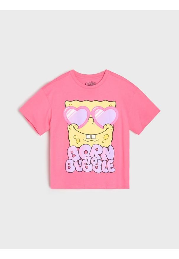 Sinsay - Bawełniana koszulka z nadrukiem SpongeBob SquarePants - różowy. Kolor: różowy. Materiał: bawełna. Wzór: nadruk