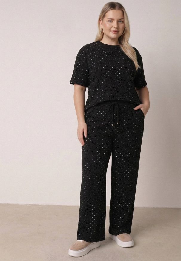 Born2be - Czarny Komplet Bawełniany o Fasonie Oversize T-shirt i Spodnie Azilane. Kolor: czarny. Materiał: bawełna