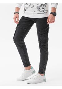 Ombre Clothing - Spodnie męskie jeansowe P1079 - czarne - XXL. Okazja: na co dzień. Kolor: czarny. Materiał: jeans. Styl: sportowy, casual #3