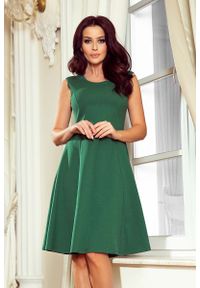 Numoco - Zielona Trapezowa Sukienka bez Rękawów. Kolor: zielony. Materiał: elastan, bawełna. Długość rękawa: bez rękawów. Typ sukienki: trapezowe