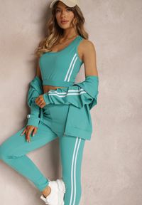 Renee - Zielony Komplet Dresowy 3-częściowy z Lampasami Fevina. Kolor: zielony. Materiał: dresówka #5
