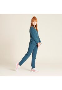 DOMYOS - Dres dziecięcy Domyos Warmy Zip. Okazja: na uczelnię. Kolekcja: plus size. Kolor: zielony, niebieski, wielokolorowy. Materiał: materiał, poliester, bawełna. Styl: sportowy