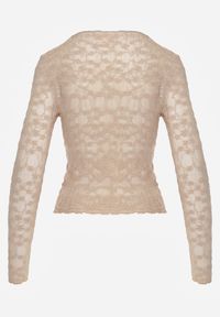 Renee - Beżowa Bluzka Longsleeve z Półtransparentnej Koronki Arnoxia. Okazja: na co dzień, na spotkanie biznesowe, do pracy. Kolor: beżowy. Materiał: koronka. Długość rękawa: długi rękaw. Wzór: koronka. Styl: casual, biznesowy #2