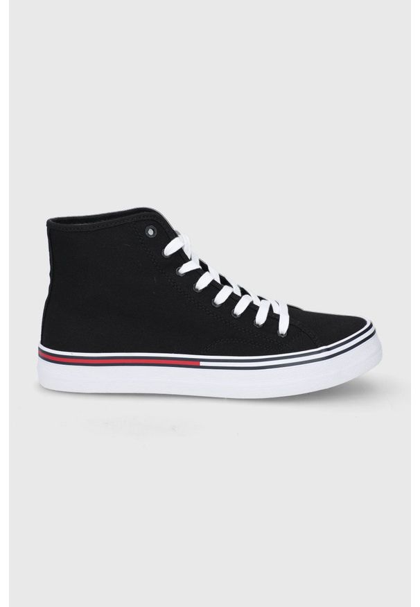 Tommy Jeans trampki męskie kolor czarny. Nosek buta: okrągły. Zapięcie: sznurówki. Kolor: czarny. Materiał: materiał, włókno, guma