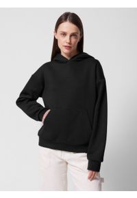 outhorn - Bluza oversize z kapturem damska - czarna. Typ kołnierza: kaptur. Kolor: czarny. Materiał: dresówka, dzianina, materiał, bawełna, prążkowany, poliester