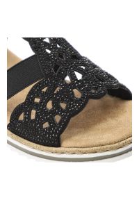 Sandały damskie Rieker, cholewka ze skóry ekologicznej z ażurowym wzorem elastyczne paski płaska podeszwa, czarne, V0646-00. Okazja: na co dzień. Zapięcie: pasek. Kolor: czarny. Materiał: skóra ekologiczna. Wzór: paski, ażurowy. Sezon: lato. Obcas: na płaskiej podeszwie. Styl: elegancki, klasyczny, casual #7