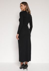 Born2be - Czarna Sukienka Koktajlowa z Aplikacją z Marszczeniem na Biodrach Rariana. Okazja: na randkę, na imprezę. Kolor: czarny. Długość rękawa: długi rękaw. Wzór: aplikacja. Styl: wizytowy #7