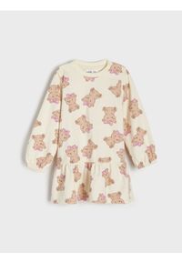 Sinsay - Sukienka z falbaną - kremowy. Kolor: kremowy #1