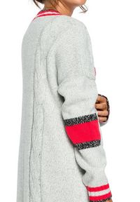 Polskie swetry - Sweter kardigan z warkoczem i kontrastowymi lampasami. Materiał: materiał, akryl. Długość: długie. Styl: elegancki, sportowy #4