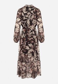 Born2be - Czarna Rozkloszowana Sukienka z Wiązanym Paskiem i Metaliczną Nicią Nalirina. Okazja: na co dzień. Typ kołnierza: dekolt w kształcie V. Kolor: czarny. Materiał: wiskoza, elastan. Wzór: aplikacja. Typ sukienki: rozkloszowane, proste. Styl: klasyczny, casual, elegancki #6