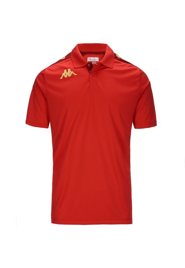 Polo Kappa Ghiolo. Typ kołnierza: polo. Kolor: wielokolorowy, czerwony. Sport: piłka nożna, fitness