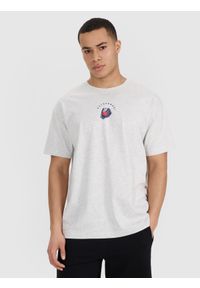 4f - 4F T-shirt oversize z nadrukiem męski - szary M. Okazja: na co dzień. Kolor: szary. Materiał: bawełna, materiał, jersey. Długość rękawa: krótki rękaw. Długość: krótkie. Wzór: nadruk. Styl: klasyczny, sportowy, casual