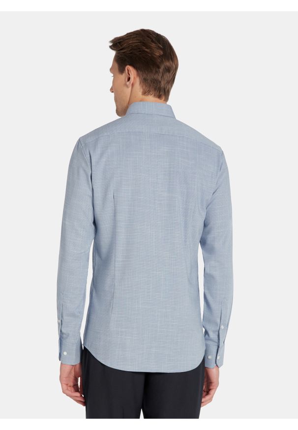 Pako Lorente - PAKO LORENTE - Granatowa koszula w drobną kratę. Kolor: niebieski, brązowy. Materiał: poliester, wiskoza, elastan. Długość rękawa: długi rękaw. Długość: długie. Sezon: jesień