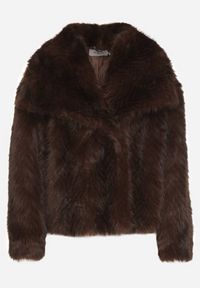 Born2be - Brązowa Futrzana Kurtka z Cieniowanym Wzorem Monizavia. Okazja: na co dzień. Kolor: brązowy. Materiał: futro. Styl: casual, klasyczny #2