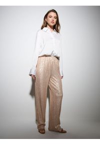 Sinsay - Spodnie wide leg z połyskującymi cekinami - złoty. Kolor: złoty #1