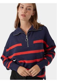 Vero Moda Sweter Vmsaba Stripe Ls Highneck Blouse Ga Noos 10269246 Granatowy Regular Fit. Kolor: niebieski. Materiał: wiskoza