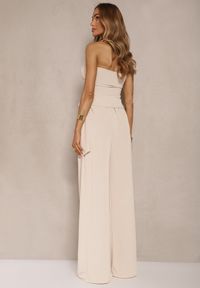 Renee - Beżowy Komplet Top Bandeau z Trenem i Spodnie o Szerokim Kroju Redomiae. Kolor: beżowy. Materiał: jeans #3