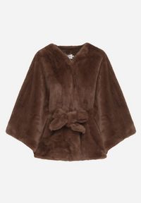 Born2be - Brązowe Ponczo z Futerkiem i Wiązanym Paskiem Monalena. Okazja: na co dzień, do pracy, na spotkanie biznesowe. Kolor: brązowy. Materiał: futro. Styl: biznesowy, casual, elegancki #4
