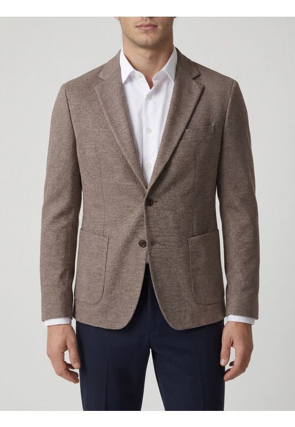 Reserved - Marynarka slim fit z dodatkiem wiskozy - brązowy. Kolor: brązowy. Materiał: wiskoza