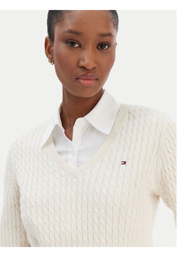 TOMMY HILFIGER - Tommy Hilfiger Sweter WW0WW44987 Beżowy Regular Fit. Kolor: beżowy. Materiał: bawełna