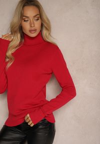 Renee - Czerwony Golf Sweter o Dopasowanym Kroju z Kaszmirem Zairith. Okazja: na co dzień, do pracy, na spacer, na spotkanie biznesowe. Typ kołnierza: golf. Kolor: czerwony. Materiał: kaszmir. Wzór: aplikacja. Styl: casual, elegancki, biznesowy, klasyczny #4